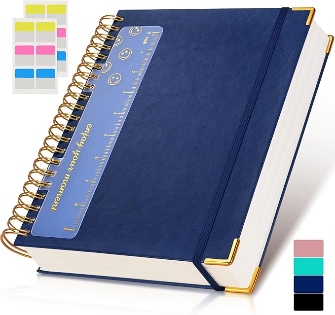 Spiral Notebook Journal 8.5” x 11”, 300 Pages Hardcover Leather Lined Journals for Women Men, A4 Large College Ruled Notebooks with 100 GSM Thick Paper, Spiral Journal for Writing Work School, Navy