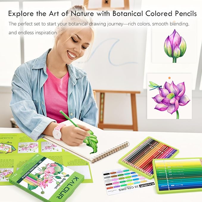 KALOUR PDAS 36-piece Green Botanical Colored Pencil Set, Pre-sharpened Wooden Colored Pencils for Adults Artists Beginners Coloring Books Drawing & Sketching