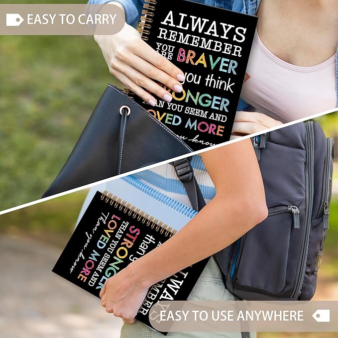 Inspirational Motivational Notebook Journal, Inspirational Gifts Spiral Notebook, You are Brave Motivational Notebooks Gifts for Women, Positive Gifts School Office Supplies, 6x8.2In(Black)