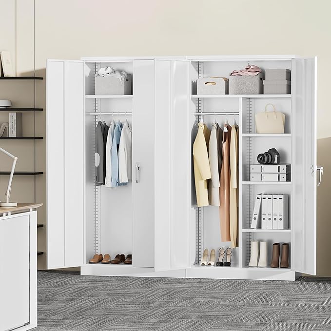 Greenvelly Metal Storage Cabinet Locker with Locking Doors,72" Metal Wardrobe Cabinet, Steel Storage Wardrobe with Hanging for Home Office, Garage, School, Gym(White 36" ×18")