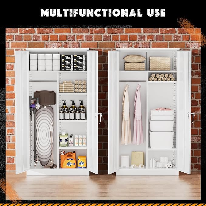 Greenvelly Metal Storage Cabinet Locker with Locking Doors,72" Metal Wardrobe Cabinet, Steel Storage Wardrobe with Hanging for Home Office, Garage, School, Gym(White 36" ×18")