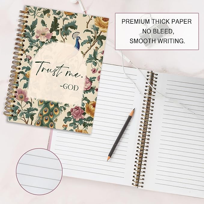 Bible Notebook, A5 Spiral Christian Journal with Floral Pink Butterfly Notebook, Trust Me God, Inspirational Notebooks for Women, Bible Study, Gift for Birthday Christmas