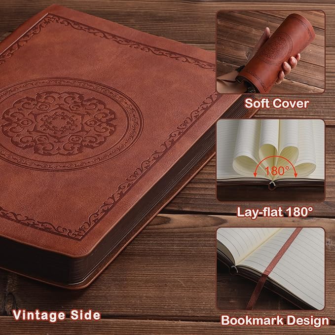 2025 Leather Vintage Journal Notebook,300 Pages,Leather Softcover Lined Journal Notebooks for Women Men,Notebook Journals for Writing Travel,Business,Office,5.7'' X 8.3'',Brown