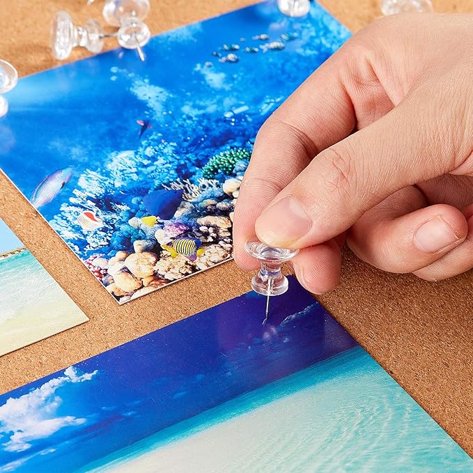 Outus 100 Pcs Giant Push Pins Large Thumb Tacks Plastic Heads 1 Inch Jumbo Push Pins for Cork Board Map Posters Office School(Clear)