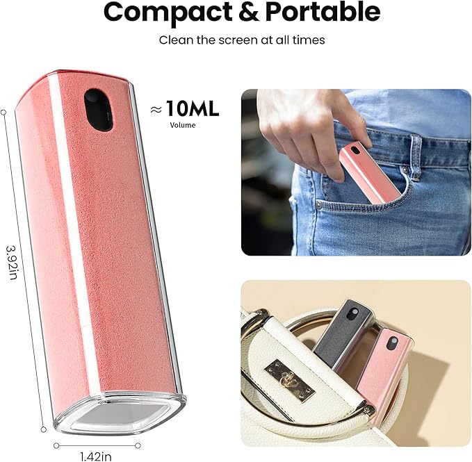 2 Pcs Screen Cleaner Kit, 3-in-1 Touchscreen Mist Cleaner Spray Bottle Tool & Microfiber Cloth for Phone/Laptop/Tablet/TV/Monitor/Car Screens(Pink+Grey)