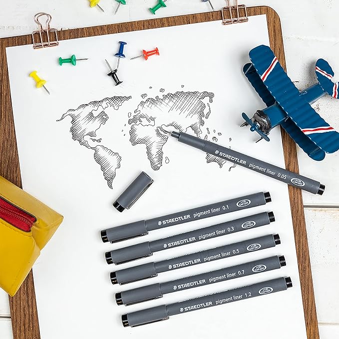 STAEDTLER Pigment Liner, Fineliner Pen for Drawing, Drafting, Journaling, 0.3mm, Black, Box of 5 Pens, 308 03-9M