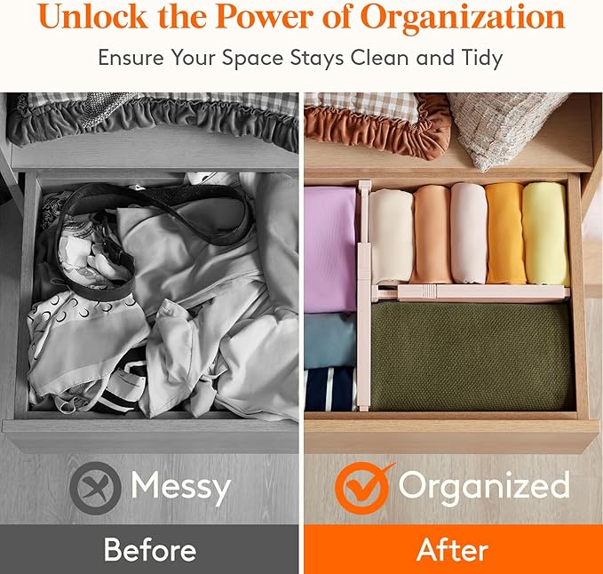 Lifewit 6 Pack Drawer Dividers 4" High, 11-17" Adjustable Drawer Organizers for Clothes, Expandable Dresser Separators in Bedroom/Bathroom/Kitchen/Fridge/Office Organization and Storage, Pink