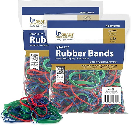 Upgrade Office Supply UPG23454PK2 Rubber Bands, Assorted Size and Color, 1 lb Bags, 2 Pack, USA
