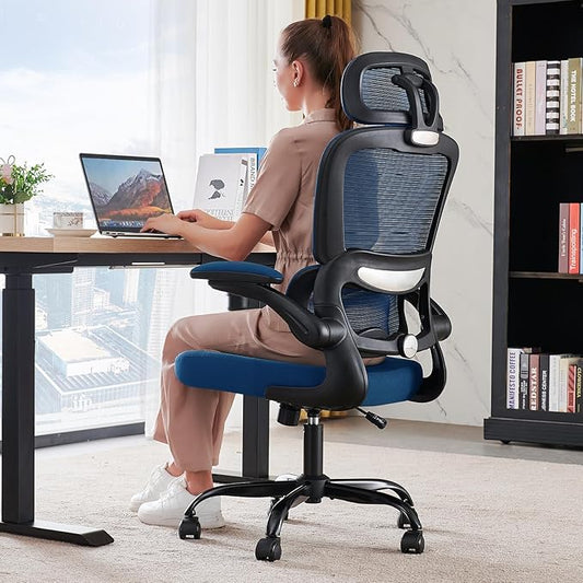 TRALT Office Chair Ergonomic Desk Chair, 330 LBS Home Mesh Office Desk Chairs with Wheels, Comfortable Gaming Chair, High Back Office Chair for Long Hours (Blue)