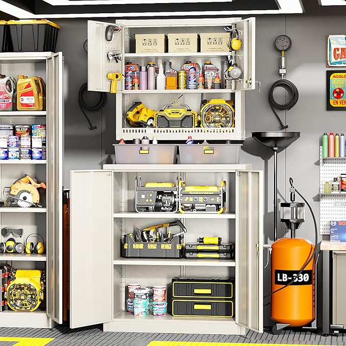 Greenvelly Metal Garage Storage Cabinet, Lockable Metal Cabinets with 2 Doors and Shelves,36”Steel Storage Locking Counter Cabinet for Office,Garage,Kitchen,Home,School(Grey)