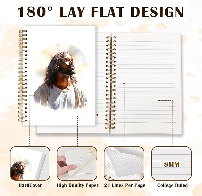 Qabliqo Black Jesus Christian Spiral Notebooks,Afro American Jesus Journals for Writing, Prayer Journal, Christian Gifts for Women Men, Religious Notebook for Note Taking, 5.5x8.3 Inch