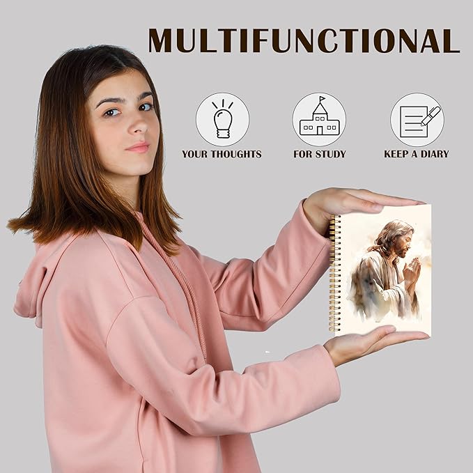 Qabliqo Christian Jesus Spiral Notebooks, Jesus Prayer Journals for Writing, Christian Journal for Women Men, Faith Based Gifts, Vintage Religious Notebook for Note Taking, 5.5x8.3 Inch