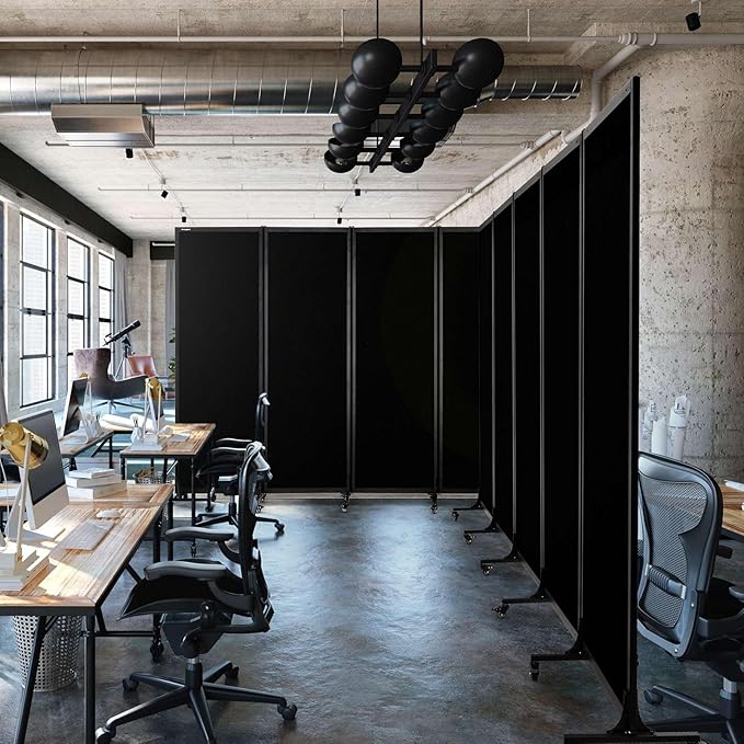 Upgrade Version Room Partition and Divider, Freestanding Rolling Dividers with Wheels,Office Privacy Screen Divider Wall,Classroom Felt Dividers,12'2"L* 6'7"H,6 Panel,Black