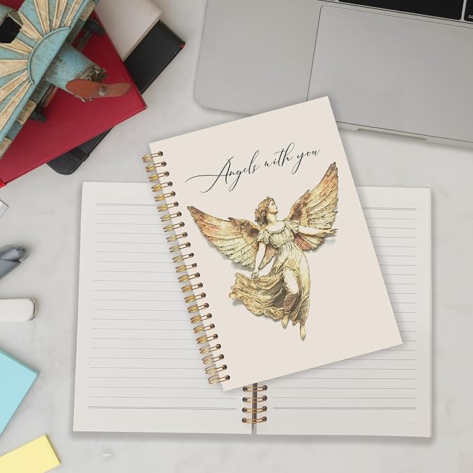 Qabliqo Angel Christian Spiral Notebooks, Faith Based Gifts Journals for Writing, Religious Christian Journal for Women, Prayer Journal, Angels with You Notebook for Note Taking, 5.5x8.3 Inch