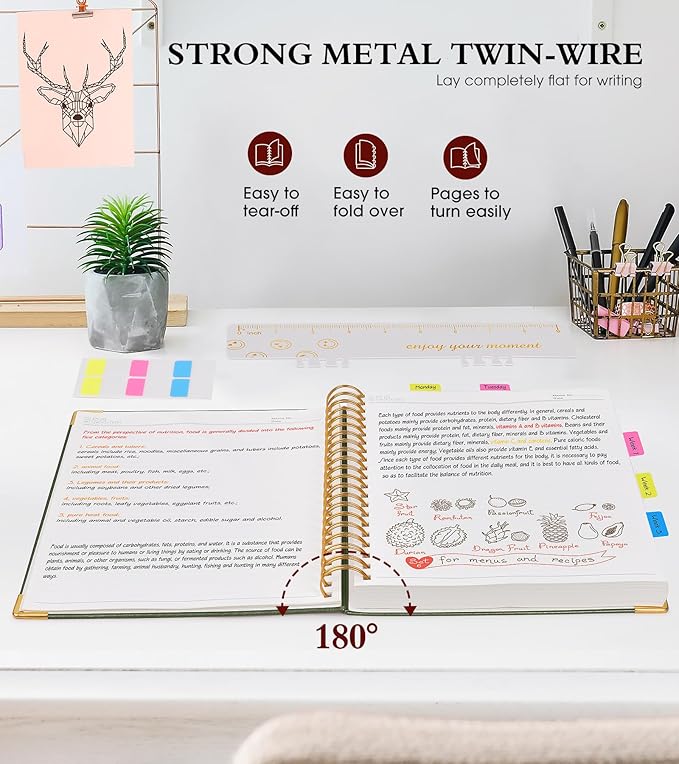 Spiral Notebook Journal 5.75” x 8.38”, 300 Pages Hardcover Leather Lined Journals for Women Men, A5 Small College Ruled Notebooks with 100 GSM Thick Paper, Spiral Journal for Writing Work, Olive Green