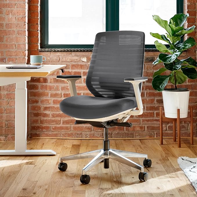 Branch Ergonomic Chair - A Versatile Desk Chair with Adjustable Lumbar Support, Breathable Mesh Backrest, and Smooth Wheels - Experience Optimal Comfort and Support - Graphite - White