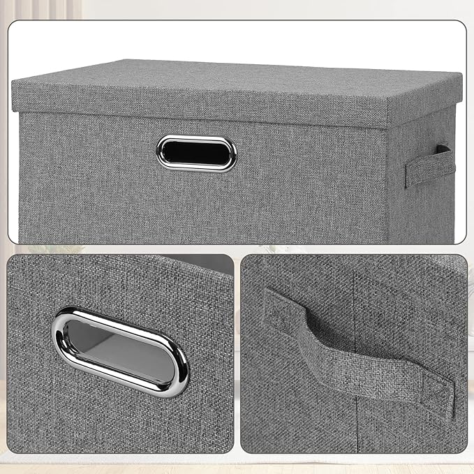 Large 17" 36 Quart Collapsible Stackable Storage Bins with Lids, 5 Packs Gray Foldable Fabric Closet Storage Boxes with Lids, Heavy-duty Linen Cube Baskets(17 x 12 x 11)