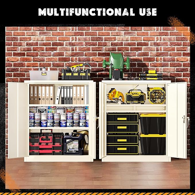 Greenvelly Metal Garage Storage Cabinet, Lockable Metal Cabinets with 2 Doors and Shelves,36”Steel Storage Locking Counter Cabinet for Office,Garage,Kitchen,Home,School(Grey)