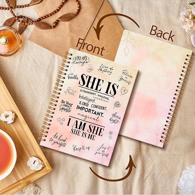 OINDADE Motivational Pink She is Notebook Journal, Self Care Pink Spiral Notebook, Self Love Motivational Notebooks Gifts for Women Girls, Positive Women Gifts School Office Supplies, 6x8.2In