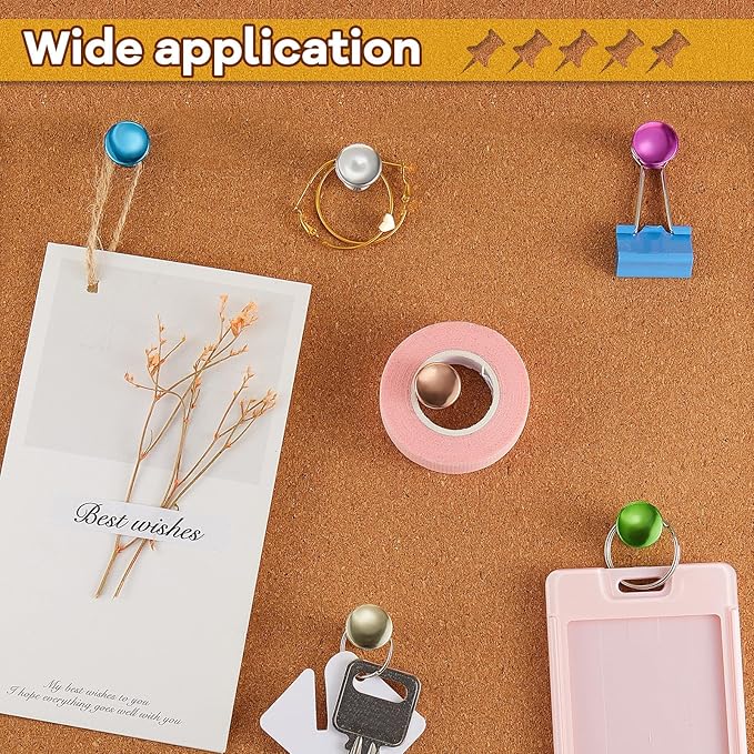 Outus 100 Pcs Giant Push Pins Large Thumb Tacks Plastic Heads 1 Inch Jumbo Push Pins for Cork Board Map Posters Office School(Purplish Red, Gold, Blue, Green, Silver)