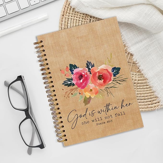 Bible Notebook, A5 Spiral Christian Journal with Floral Pink Butterfly Notebook, Bible Verse-He Restores My Soul, Inspirational Notebooks for Women, Bible Study, Gift for Birthday Christmas, Office Supplies (Brown)