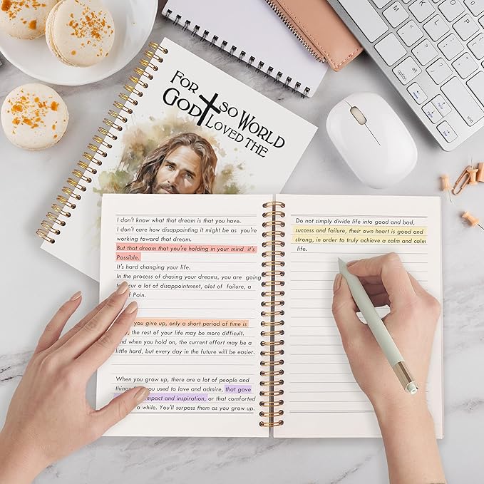 Qabliqo Jesus Christian Spiral Notebooks, Jesus Journals for Writing, Religious Christian Journal for Women Men, for God So Loved the World Bible Notebook for Note Taking, 5.5x8.3 Inch