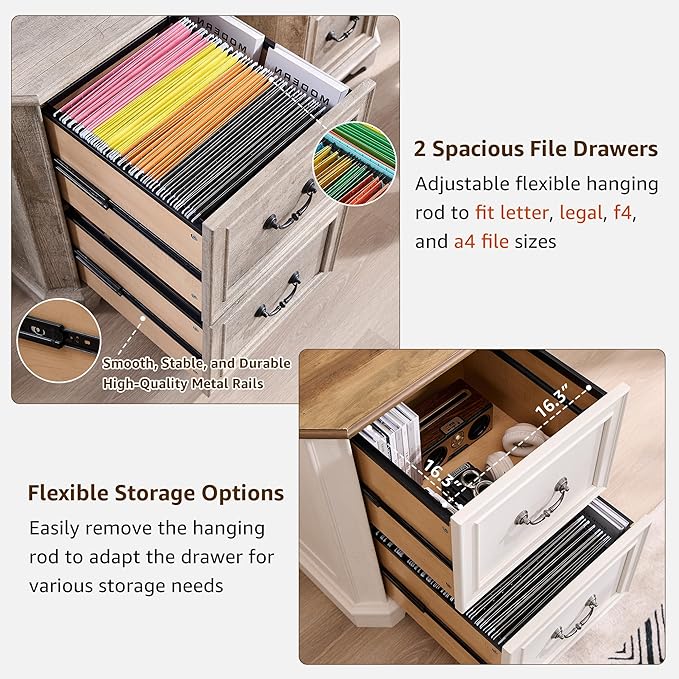 T4TREAM 6-Tier Bookcase with 2 File Drawers, 72" Tall Farmhouse Bookshelf with Storage & Adjustable Shelves, Wooden Floor Standing Display Book Shelf Organizer for Home Office, Light Rustic Oak