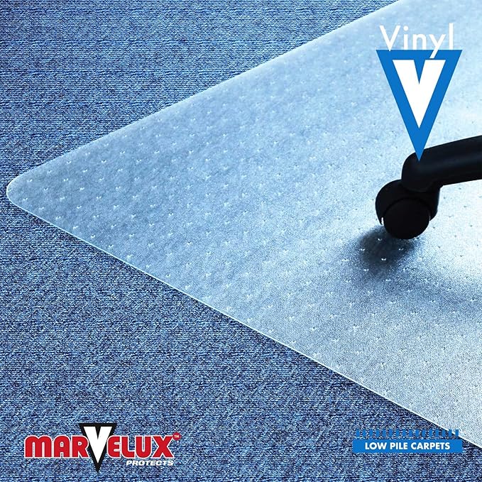 Marvelux Office Chair Mat for Low Pile Carpets 36" x 48”, Clear Vinyl Protector Mat for Under Desks, Rectangular PVC Carpeted Floor Mat for Gaming Chairs and Computer Desks
