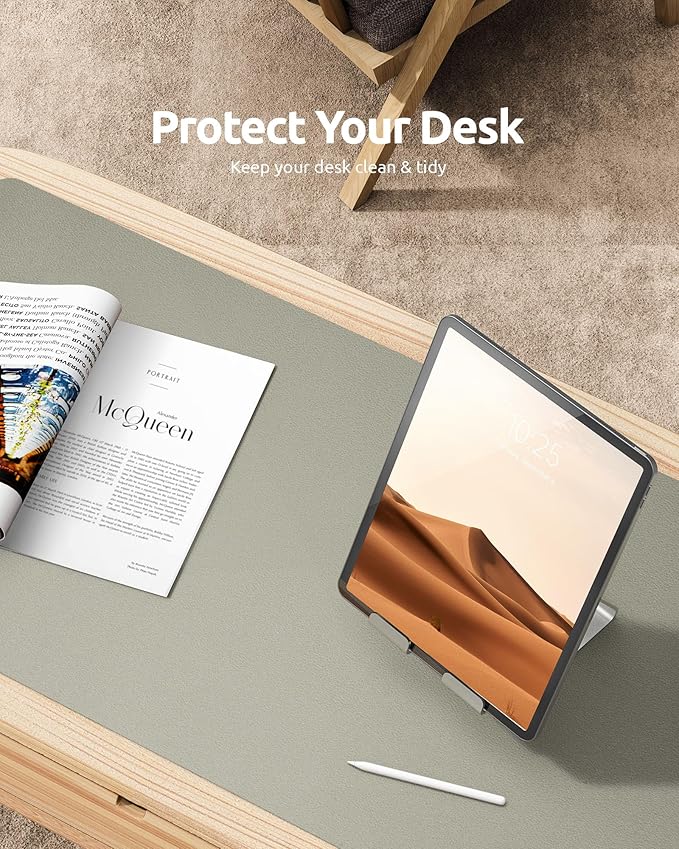 YSAGi Leather Desk Protector, Office Mat, Large Mouse Mat, Non-Slip PU Leather Blotter, Laptop Desk, Waterproof Writing Pad for Office and Home (Sage Green, 31.5" x 15.8")