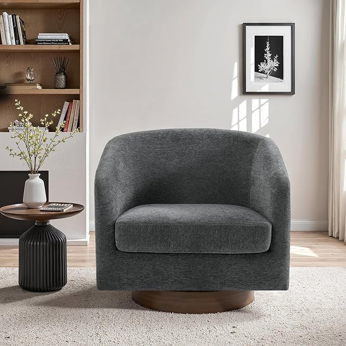 UIXE Swivel Accent Chairs Set of 2, Chenille Upholstered Barrel Chair for Living Room, Comfy Round Armchair Single Sofa Bedroom Reading Seat - 31" W, Gray