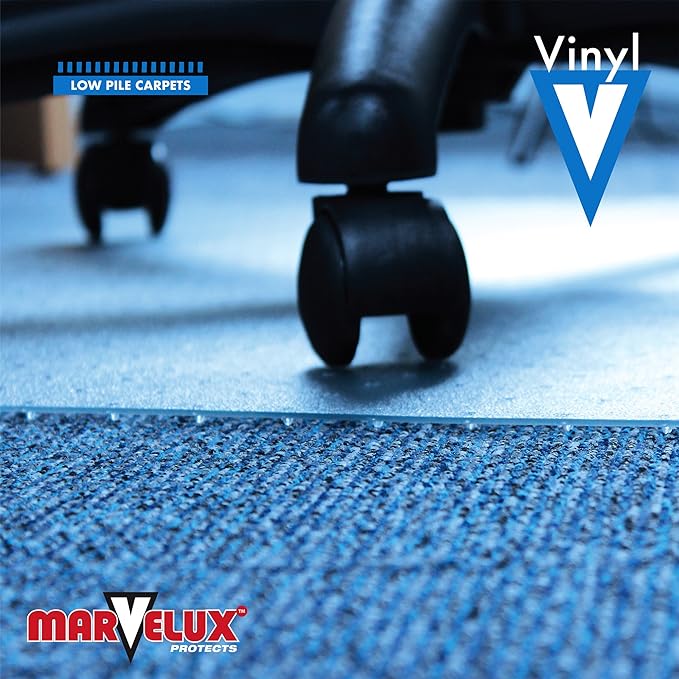 Marvelux Office Chair Mat for Low Pile Carpets 45" x 53” Clear Vinyl Protector Mat for Under Desks, Rectangular PVC Carpeted Floor Mat for Gaming Chairs and Computer Desks