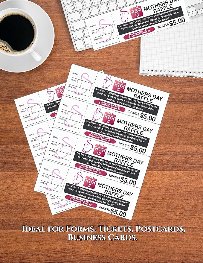 Limited Papers (TM) 8.5x11 Perforated Paper, Variety of Perforation Sizes and Colors, for Forms, Tickets, Postcards, Business Cards. (Lavender/orchid, 4 up - horizontal every 2.75")