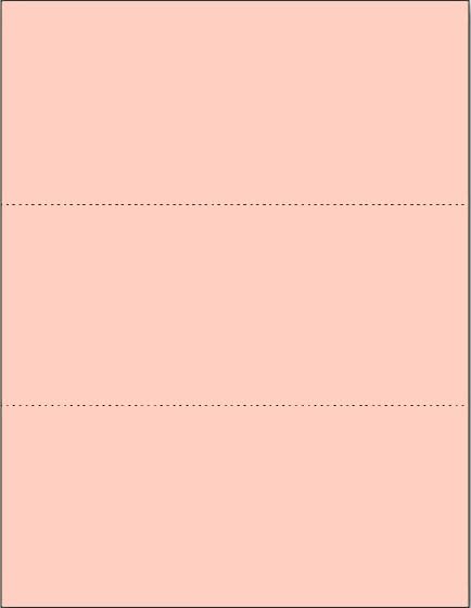 Limited Papers (TM) 8.5x11 Perforated Paper, 20/50 Pound, 75 GSM, Variety of Perforation Sizes and Colors, for Forms, Tickets, Postcards. (Peach, 3 up - horizontal 3 2/3" and 7 1/3" from bottom)