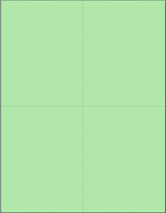 Limited Papers (TM) 8.5x11 Perforated Paper, 20/50 Pound, 75 GSM, Variety of Perforation Sizes and Colors, for Forms, Tickets, Postcards, Business Cards. (Green, 4 up – 1 Hor. & 1 Ver.)