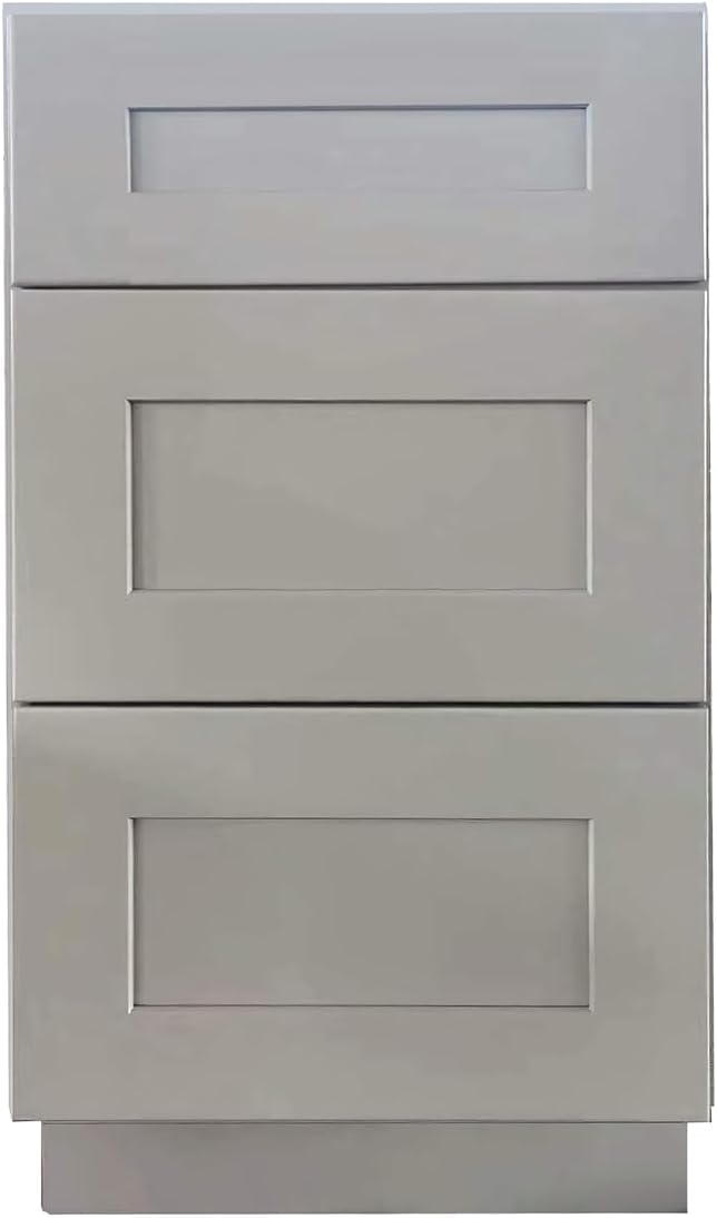 Shaker Style Grey RTA Base Drawer Cabinet by Solid Wood for Kitchen, Bathroom, Bedroom or Office with 3 Drawers and Soft Close(24" W x 24" Depth x 34-1/2" H)