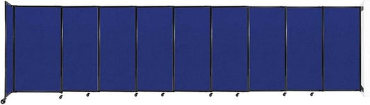 Wall-Mounted Sliding StraightWall Room Divider | Adjustable Widths | Locking Wheels | Room Separator | Up to 19'9" Wide x 5' Tall Royal Blue Fabric Panels