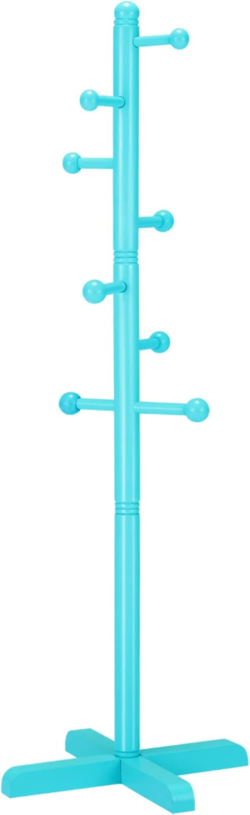 Kids Coat Rack, Freestanding Coat Racks with 8 Hooks 2 Adjustable Height, Tree Coat Rack for Bedroom, Hallway, Entrance, Office, Hats, Handbags,Purse (Blue)
