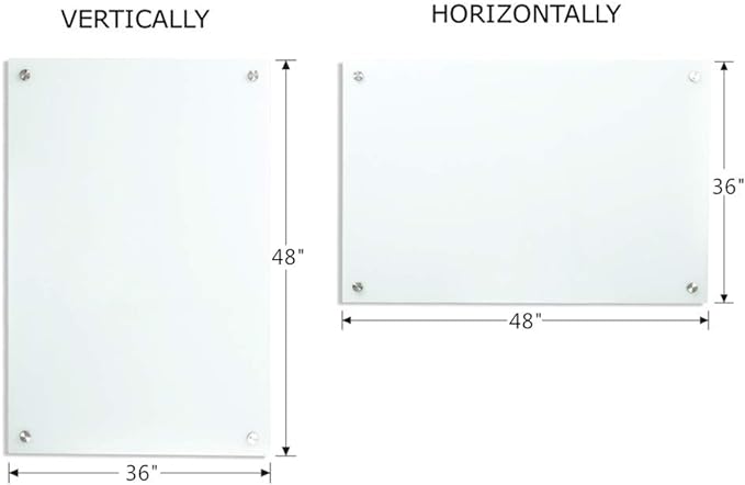 Magnetic Glass Whiteoard with Eraser 48" x 36" Frameless Tempered Glass Dry Erase Whiteboard with Marker Tray for Interactive Office, Wall Mounted Whiteboard (White)