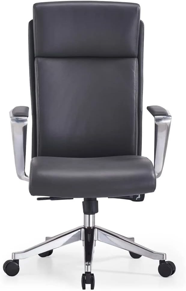 ZURI Draper Leather Executive Chair with Aluminum Frame- Dark Grey