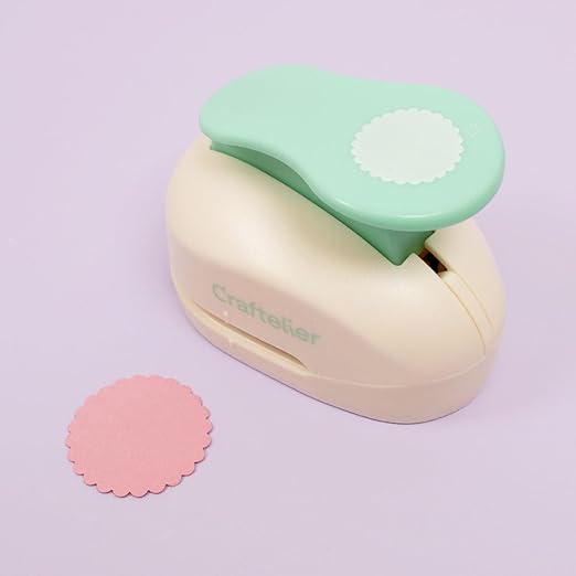 Craftelier - 1,5 Inch Circle Scallop Punch with lever press | Shape Hole Puncher for Paper Crafts | Scalloped Hole Punch for Scrapbooking, DIY Cards & Journals | Mini Hole Punch for Paper & Cardstock.