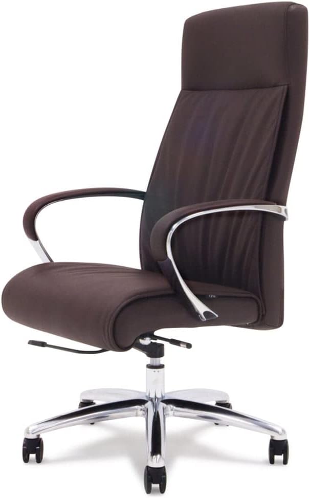 ZURI Forbes Genuine Leather Aluminum Base High Back Executive Chair - Dark Brown