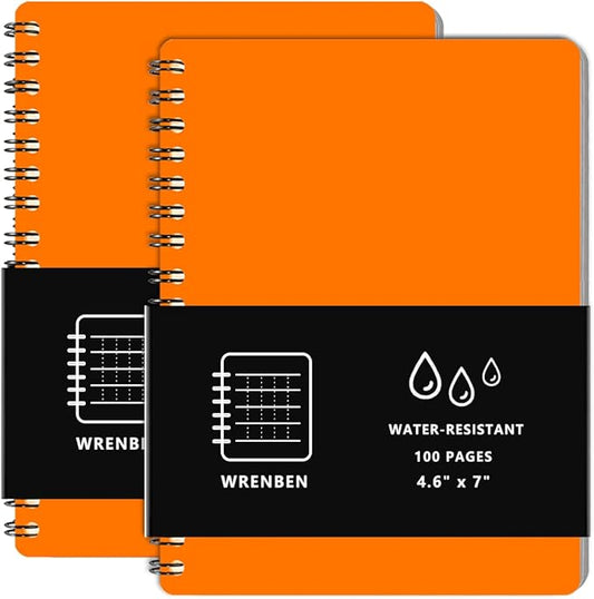 2PCS Waterproof Spiral Notebooks (4.8"x7", Orange)