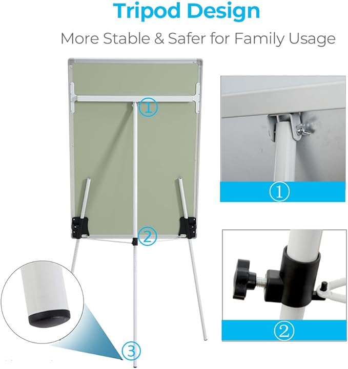 2-Pack Magnetic Dry Erase Easel Set – 36" x 24" Adjustable Height Whiteboard with Tripod Stand, Flipchart Paper, Magnets & Eraser, Great for Office, Classroom & Presentations -White Frame