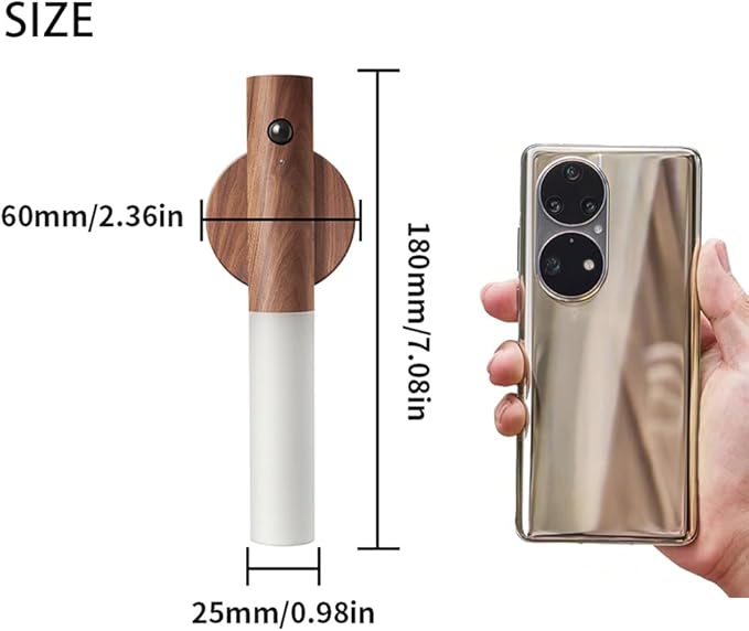 LANDGOO Wooden Motion Sensor Night Lights Magnet Body Sensor Hallway Night Lights Rechargeable Led Light Portable Stairway Wall Sconce Battery Powered Cabinet Lights (Walnut Wood 1PC)