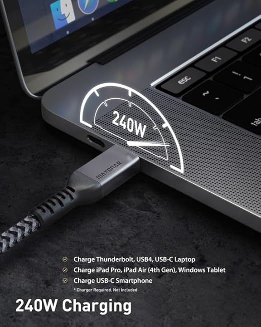 Maxonar [2 Pack 4Ft] Thunderbolt 4 Cable, 240W Thunderbolt Cable 40Gbps Sync 8K/5K@60Hz Display and for Thunderbolt 4, Thunderbolt 3, USB4, and USB-C Devices