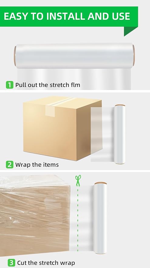 Stretch Wrap Roll - Heavy Duty Industrial Strength 18inch 1500ft,Clear Cling Shrink Wrap Film Roll 80 Gauge - Ideal for Furniture, Moving, Shipping, and Pallet Packing(Clear-4Pack)
