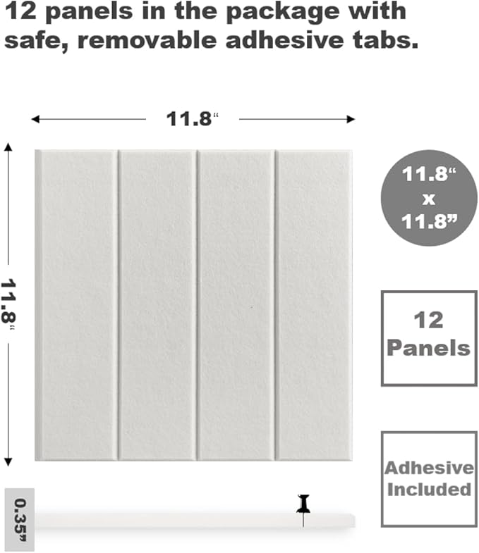 Large Cork Board Alternative - 12-Pack Felt Wall Tiles with Safe Removable Adhesive Tabs, Cork Wall Tiles Bulletin Board Home Office Essentials - Warm White
