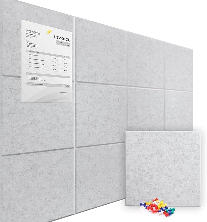 Large Cork Board for Walls 47" x 35" 12 Pack Black Bulletin Boards Felt Wall Tiles with Safe Removable Adhesive Corkboards for Office Home,Grey