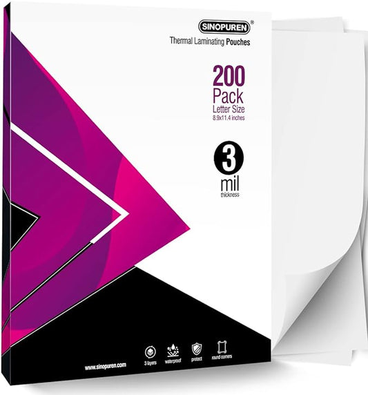 Thermal Laminating Pouches, 3mil Laminating Sheets, 8.9x11.4 Inches, Letter Size, HeatSeal, Clear (200pack)