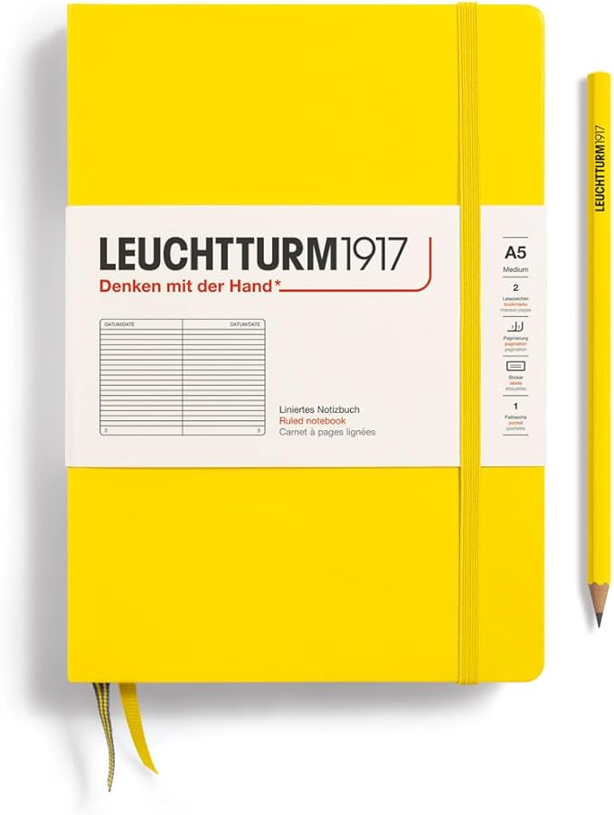 LEUCHTTURM1917 - Notebook Hardcover Medium A5-251 Numbered Pages for Writing and Journaling (Lemon, Ruled)